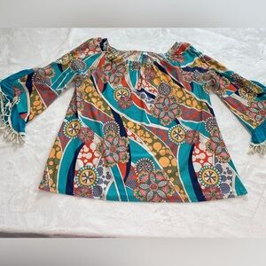 R Rouge Collection Blouse Womens 2X Multicolor Boho Patchwork Peasant Top